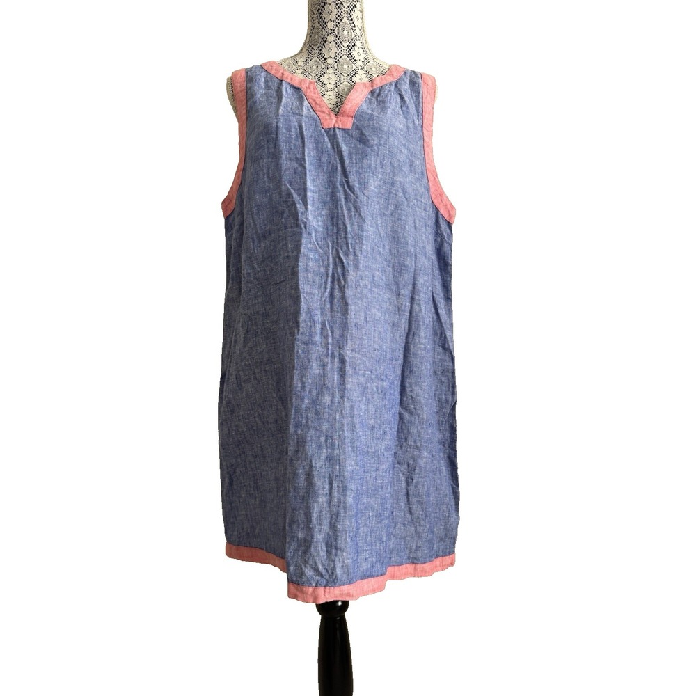 Sigrid Olsen 100% Linen Coastal Mini Shift Dress Short Blue Pink Womens XL